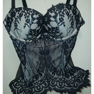 Coquette Victoria's Secret Black Lace Bustier Underwire Zipper 34B